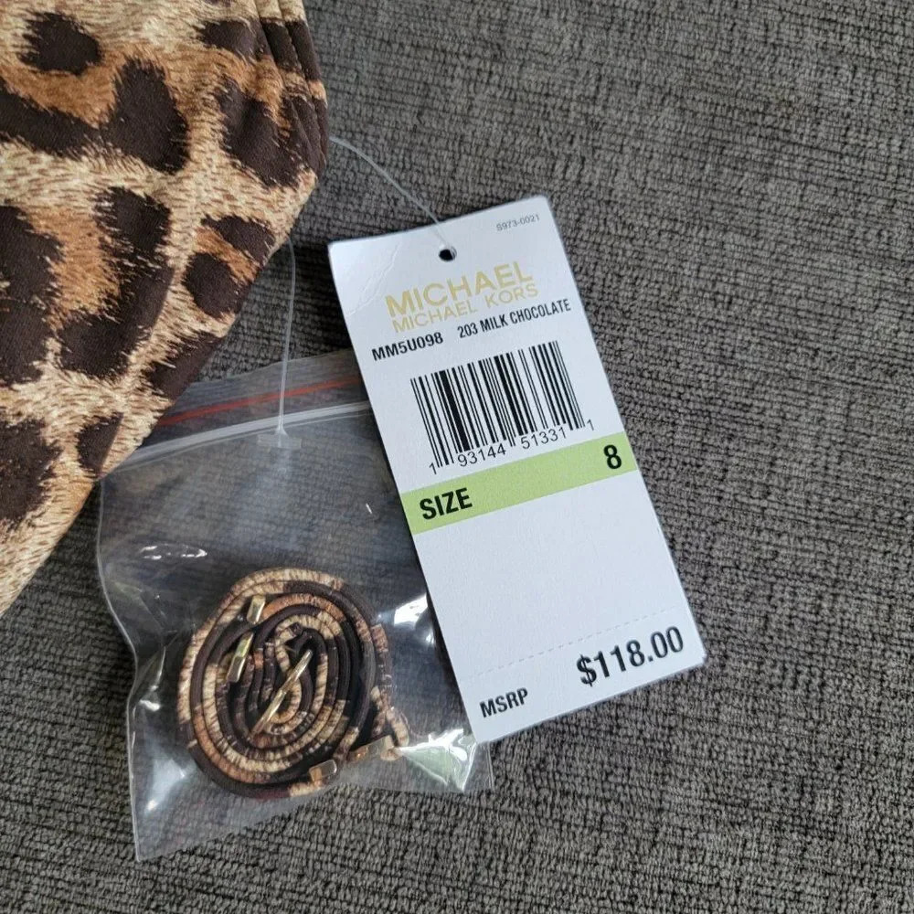 Michael Kors Women's Tan & Brown Leopard Print One Shoulder Swimsuit Size 8 - Picture 8 of 16